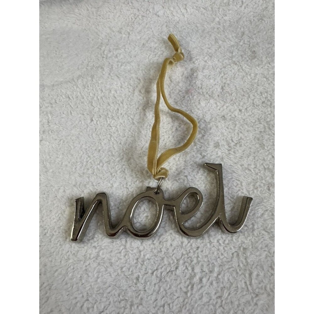 Vintage Script NOEL Silver Metal Christmas‎ Holiday Tree Ornament 4.5"-2